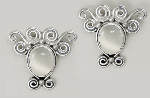 Sterling Silver And White Moonstone Drop Dangle Earrings With an Art Deco Inspired Style